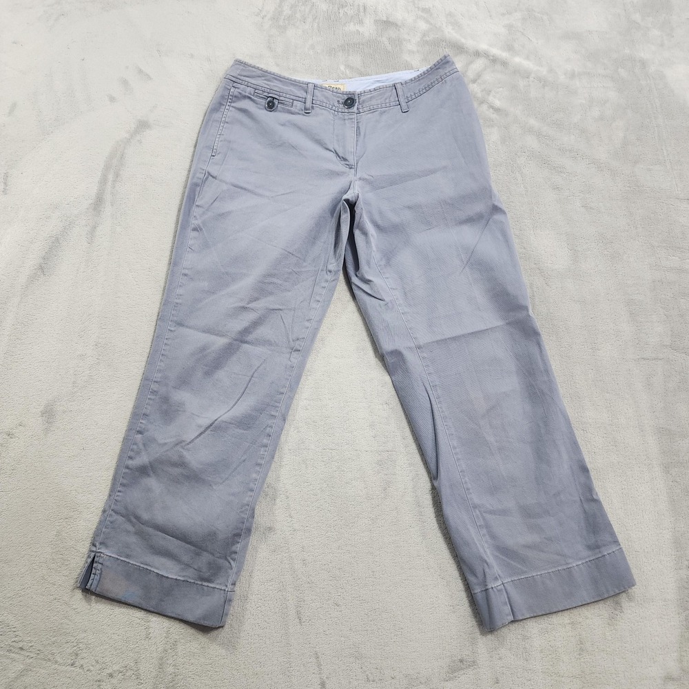 L.L.Bean Pants Womens 8 PET PETITE Gray Favorite Fit Straight Cuffed Chino Crop